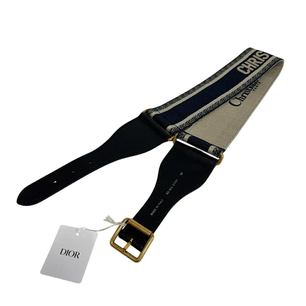 Christian Dior 50-MA-0250 Embroidered Belt Navy